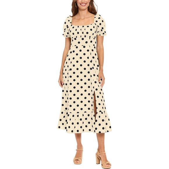 London Times Dresses & Skirts - London Times Cream Polka Dot Midi Dress with Black Spots